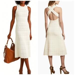 Ralph Lauren Collection Sleeveless Sweater Dress Midi Lux Cream Knit $2490 L NWT